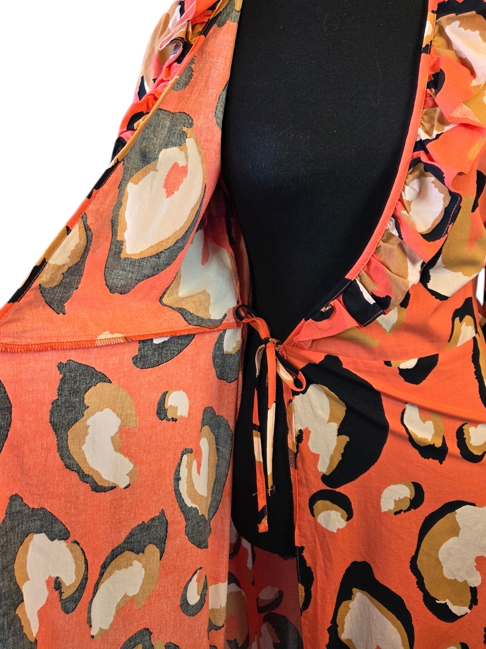 SOLD    River Island Coral Animal-Print Wrap Midi Dress Size 4 - Picture 5 of 7